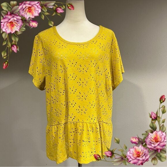 Nanette Short Sleeve plus size mustard color blouse top size 2 X - Picture 1 of 13